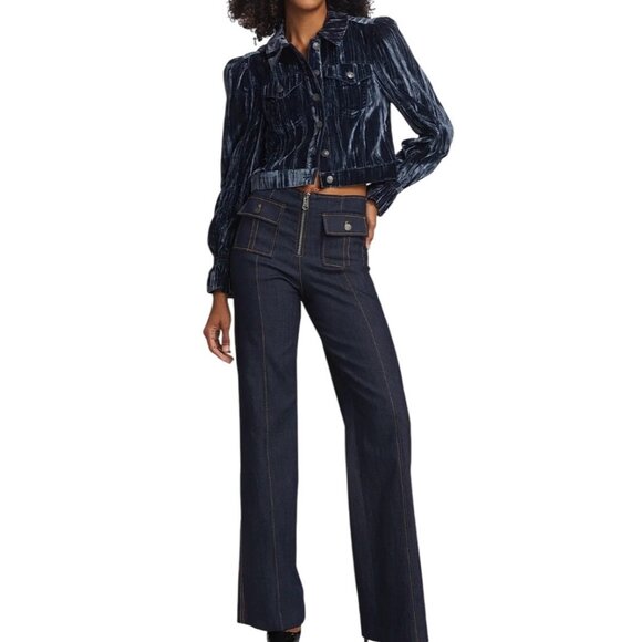 Cinq à Sept Dillon Cropped Crushed Velvet Jacket – Slate Gray Blue XS NEW - Picture 11 of 16